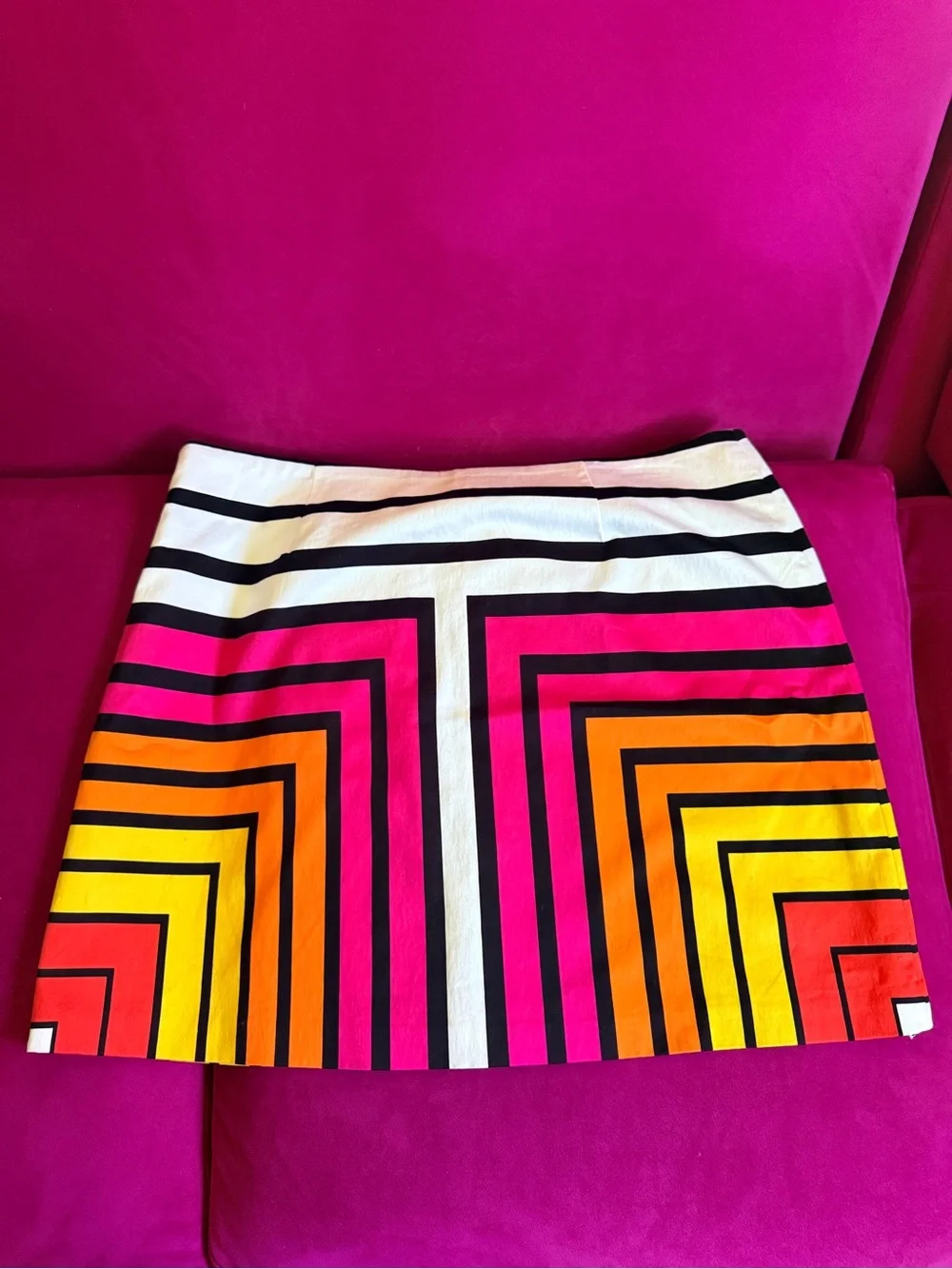 Worthington White Mini Skirt with Pink, Orange & Yellow Geo Stripes
